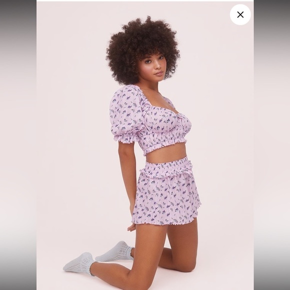 NWOT Never Worn For Love And Lemons Purple Pajama Set with Puff Sleeves Size XS
